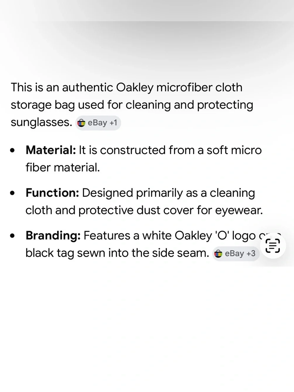 New Oakley Black Soft Drawstring Sunglass Protector/Pouch
